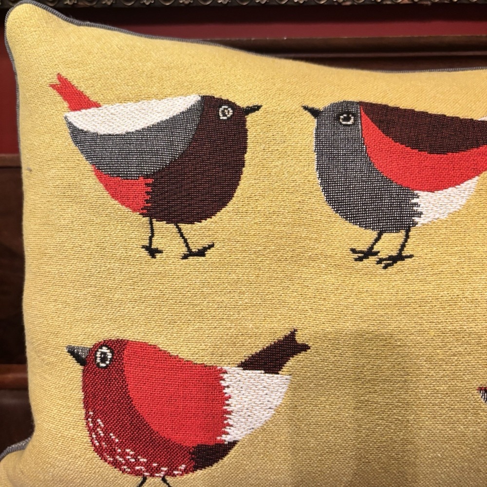 IOSIS Paris Robin Birds Embroidered Throw Pillow 19x12 Farmhouse Cottage Nature - Picture 5 of 5